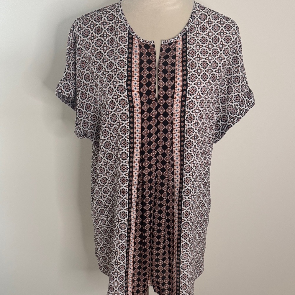 Max Studio Black and Pink Patterned Blouse